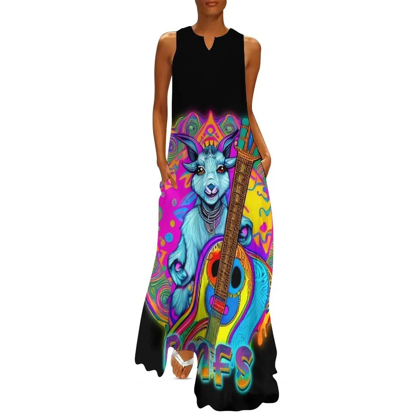 

BMFS Psychedelic Goat with guitar - Billy strings Love Long Dress Aesthetic clothing long dress women Dress woman