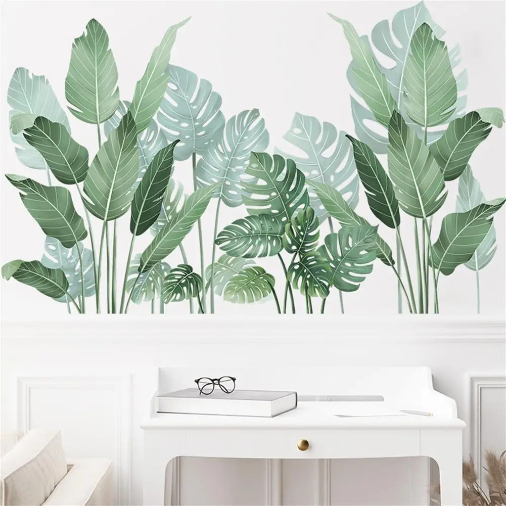 YOUZI 2pcs Tropical Green Leaves Wall Stickers Self-adhesive Wall Murals Wallpaper Home Decor For Bedroom Living Room