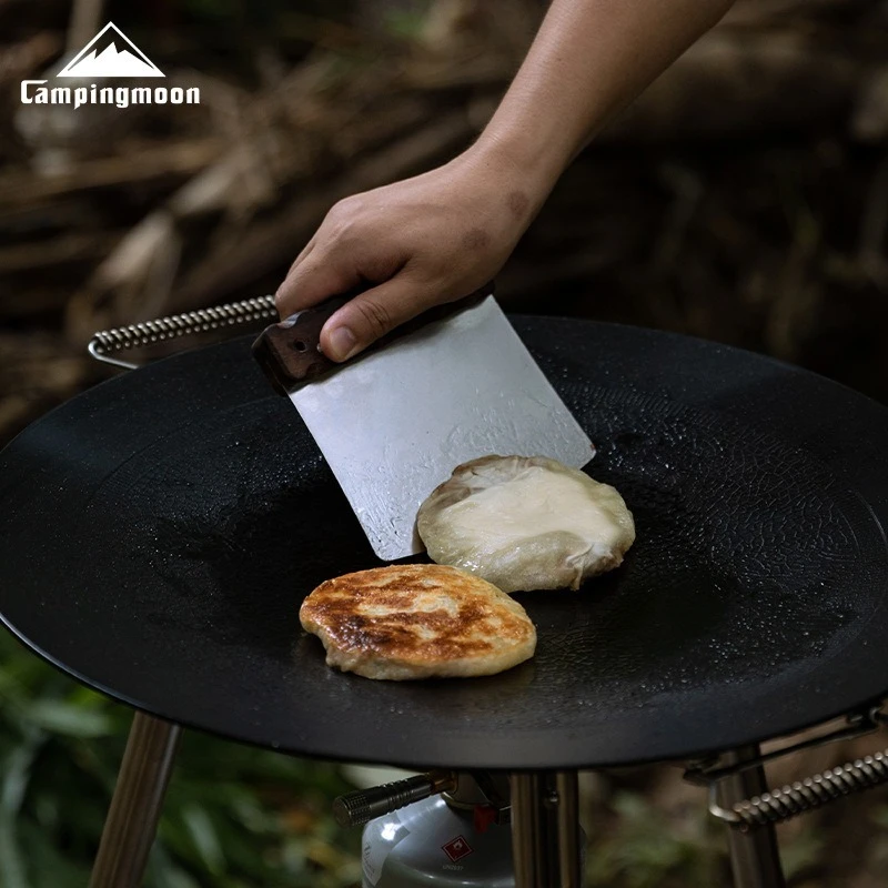 CAMPINGMOON MS-27 مجرفة أرز مقلية من الفولاذ المقاوم للصدأ مع مقبض من الخشب الصلب شفرة مشطوفة أداة طبخ المطبخ لشريحة لحم والقلي