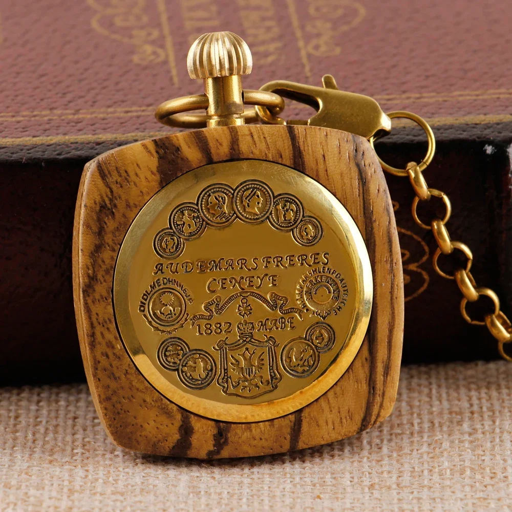 New Wood Mechanical Pocket Watch FOB Chain Locket Dial Hollow Steampunk Skeleton Men Women Mens Male Clock Watches Box Package