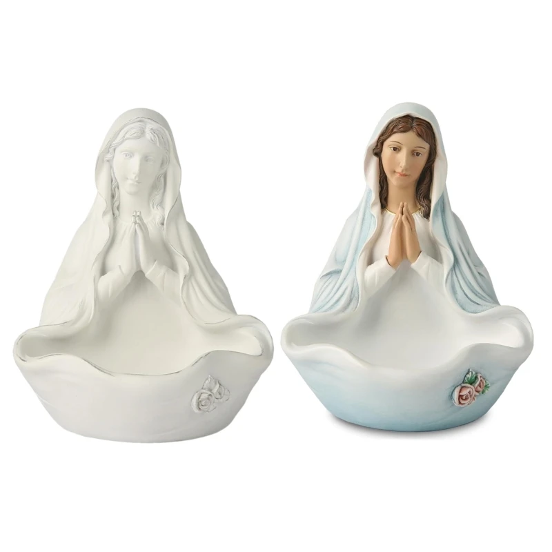 Handpainted Woman Resins Figurine with Bowl for Religious Blessing Home Decors