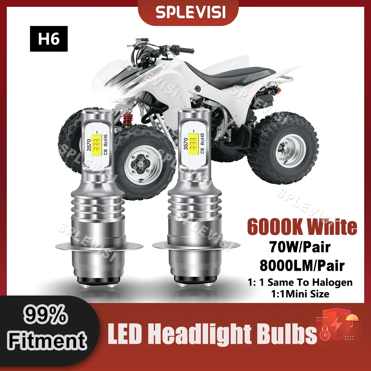 

2x Plug And Play H6 LED Headlight Bulbs 70W For Honda ATV TRX400EX A 1999 2000 2001 2002 2003 2004 2005 2006 2007 2008