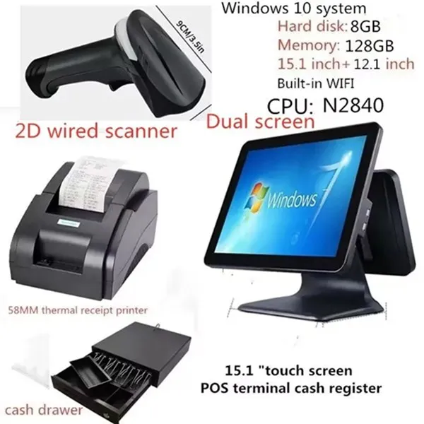 タッチスクリーン POSレジスタ レシートプリンター付き Android 14.0 デュアルスクリーン 8インチ 3GB+16GB/32GB ハンディPOS