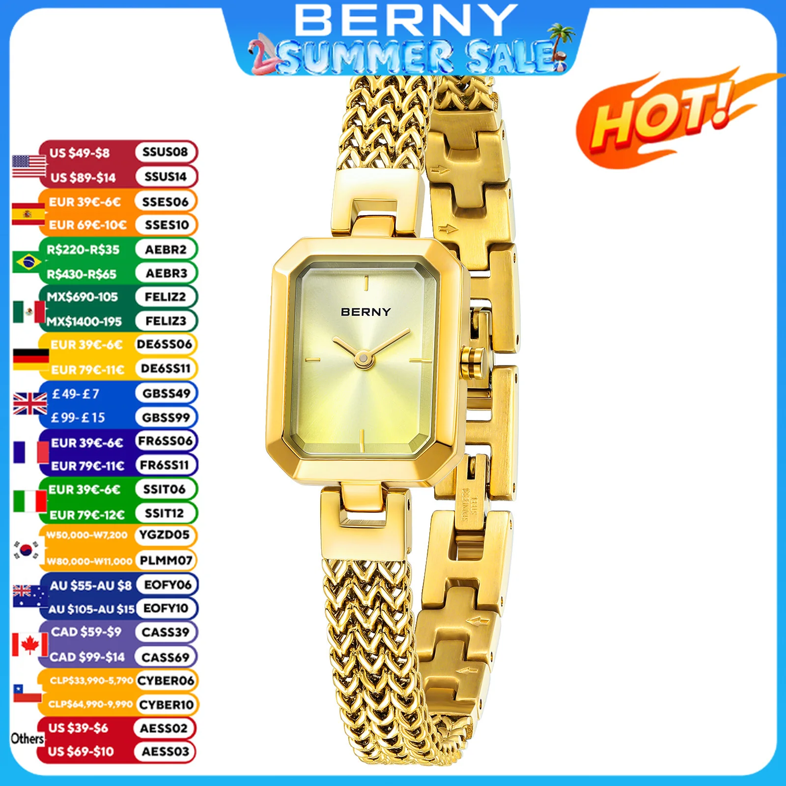 

BERNY Gold Watch for Women Mini Square Exquisite Versatile Ladies Watch Luxury Fashion Jewelry Bracelet Wristwatch for Women
