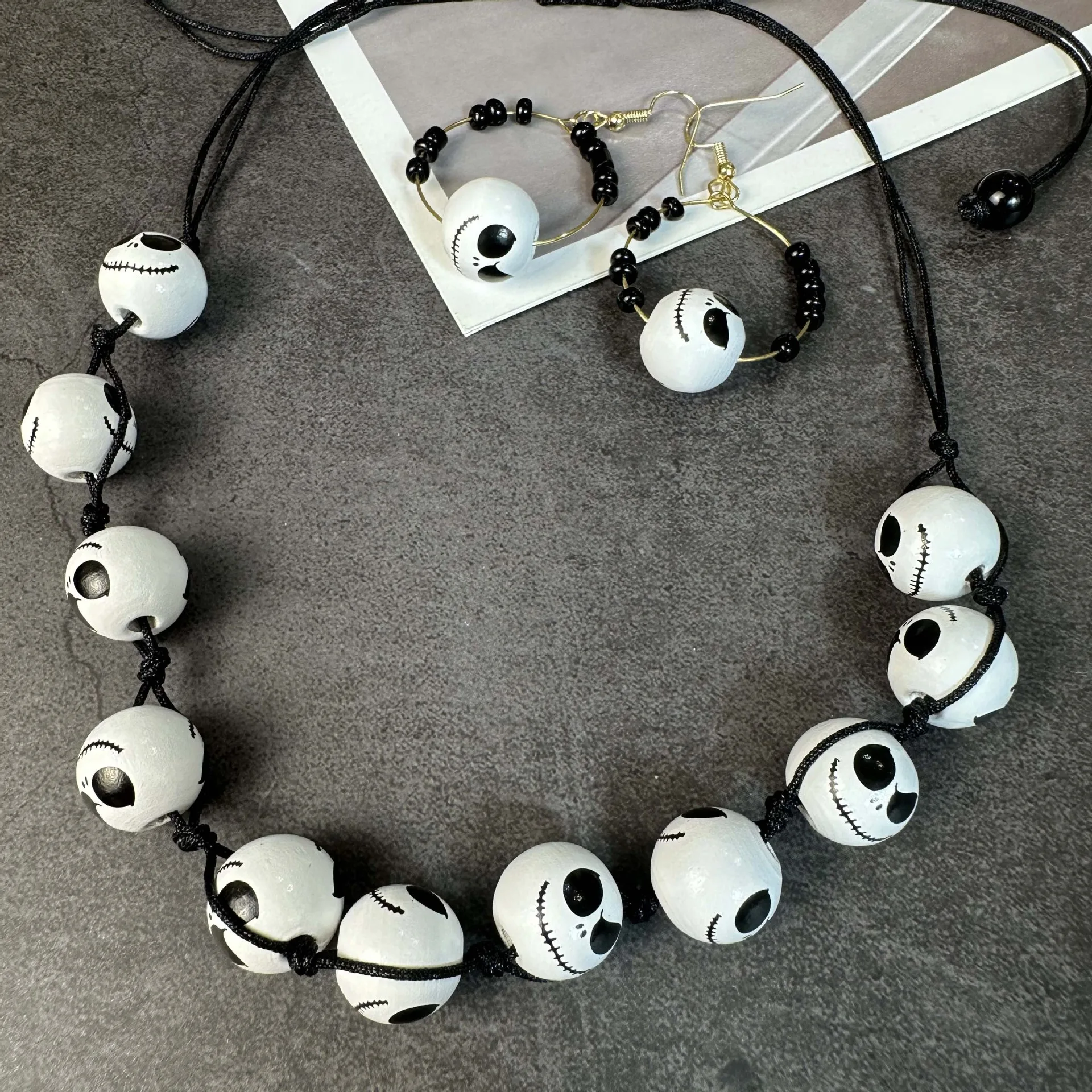 New Halloween Nightmare Necklace Singing Cosplay Costumes Accessories Grimace Black White Ear Stud Hook Bracelet Earrings Set