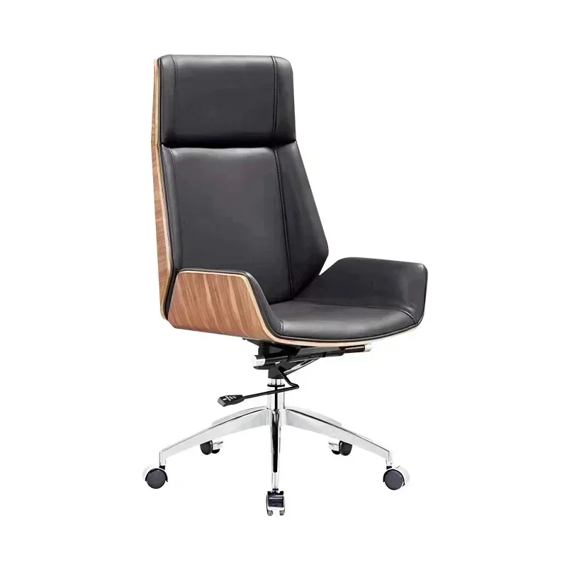 Leather Ergonomic Chair Black Rotating Lifting Computer Business Backrest Boss Swivel Chair Office Walnut Color