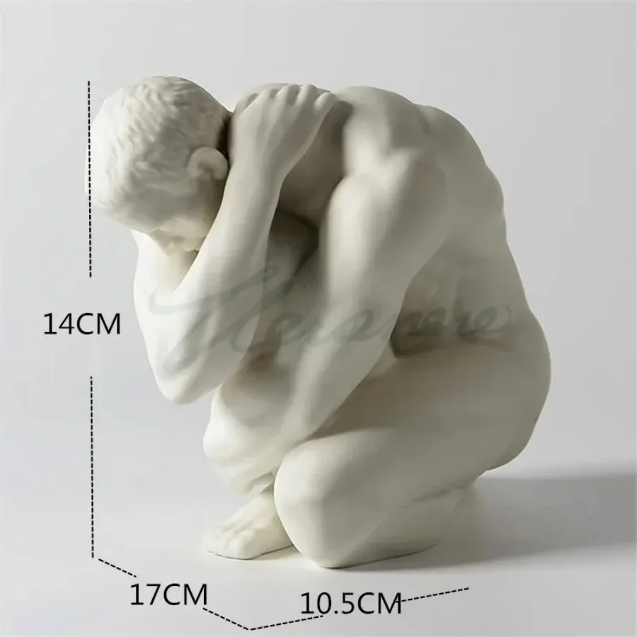 Creative Abstract Ceramics Naked Body Art Nude Male Squatting Desk Statue Interior Figurine Room Home Decoration Birthday Gift - view 5
