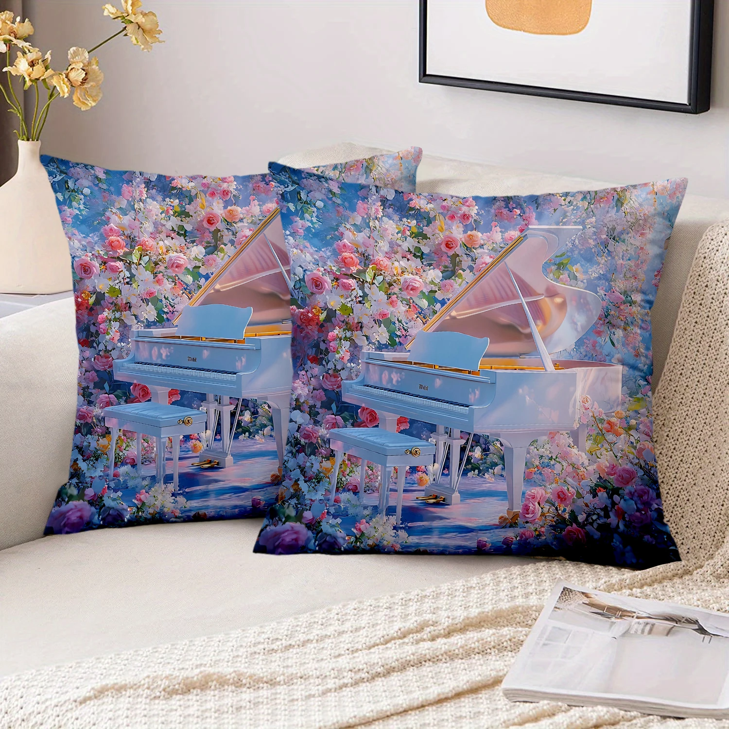 1 Pieces Floral Piano Dream Throw Pillow Cover Polyester sofa decorative cushion cov Headboard Pillow (Without Pillow Core）
