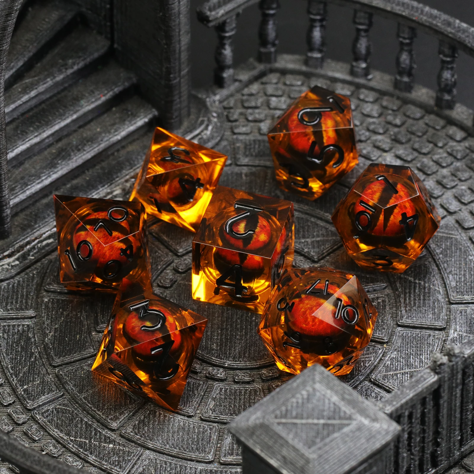 Resin DND Dice ZHOORQI  Polyhedral Dice for Role-Play Game D&D Bar Pub Party RPG Board Games Black Cubes Dice