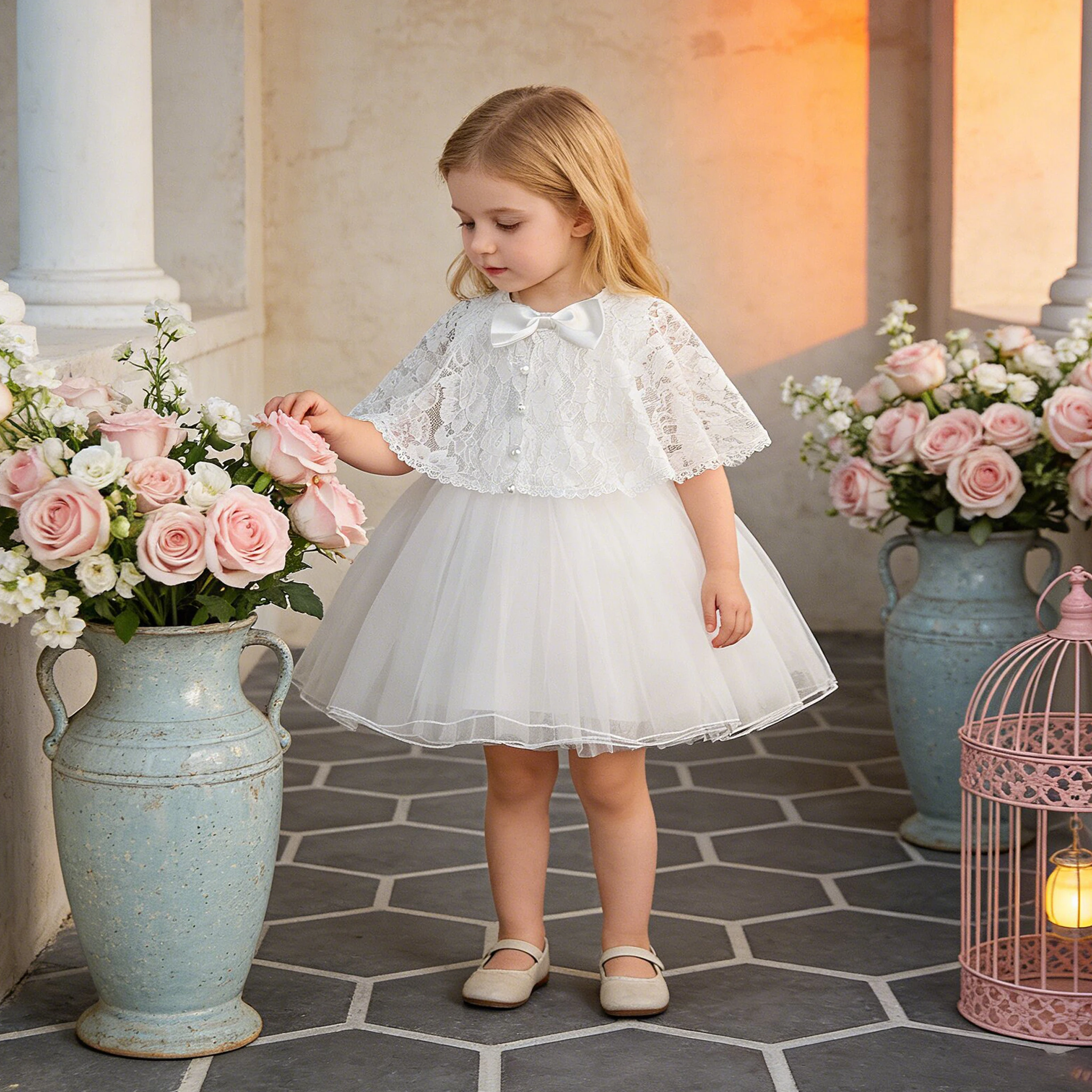 

Элегантное платье для девочки на крестины, тюлевое платье для малышей на 1-й день рождения, свадебное платье принцессы, вечерние наряды для девочек с бантом, платья подружек невесты