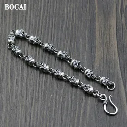 BOCAI New Pure S925 Silver Jewelry Gothic Skull Punk Retro Personality Trendy Minimalist Men Bracelet Valentine's Day Gift