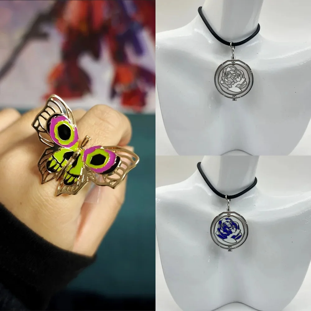 Arcanes Season 2 Ekko Jinxs Necklace Rotating Rose Pendant Butterfly Ring Anime Arcane Powder Piltover Cosplay Prop Fans Gift