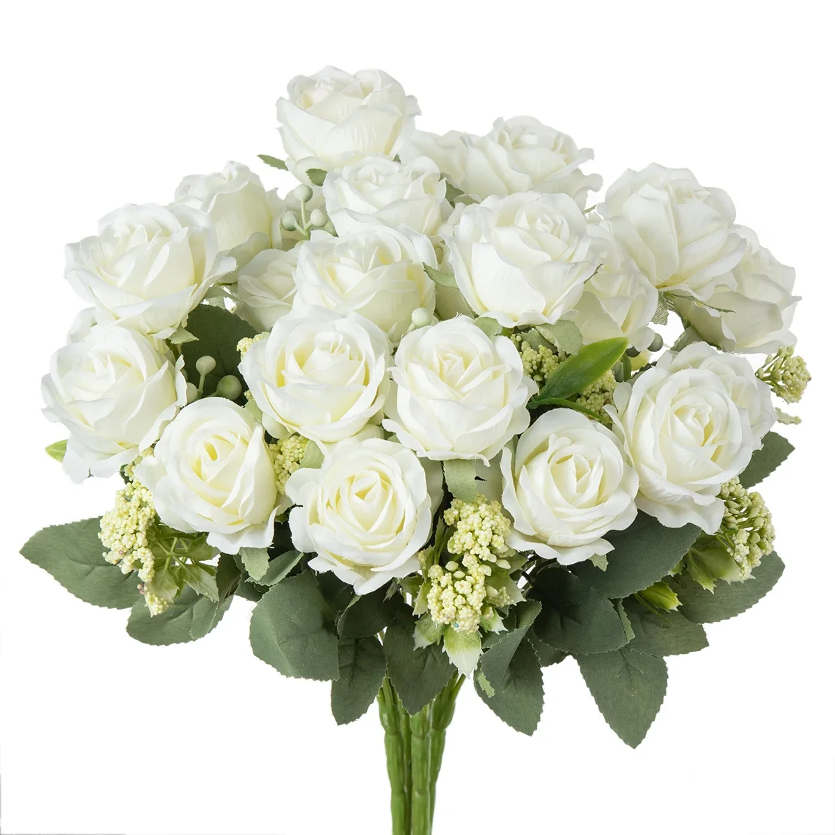 Artificial Flowers Bouquet White Red Rose Eucalyptus Leaves Wedding Decoration Peony Fake Flower For Party Home Decor Outdoor