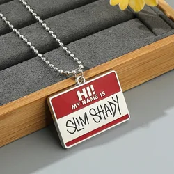 Trendy Necklace Cool Hi My Name Is Slim Shady Square Pendant Necklaces for Men Boy Accessory Bead Chain Jewelry Gifts for Friend