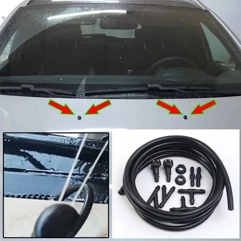 Car Windshield Wiper Spray Hose Set Auto Cleaning Wipers Adjustable Nozzle 2/1M Rubber Water Spray Hose I T Y Splitter Connector