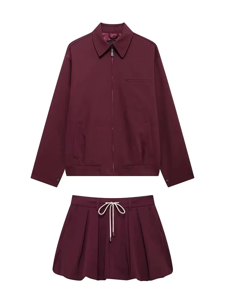 Casual Frauen 2-teiliges Set Taille Lace Up Lantern Edition Minirock Sets Solide Tasche Dekorative Jacke Top Damen Set