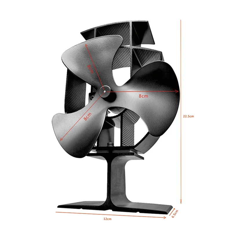 Ventilatore per stufa a legna HITL Ventilatori per camino alimentati a calore a 4 pale dal design piccolo per legna/bruciatore di tronchi/camino Nero TP2001-3