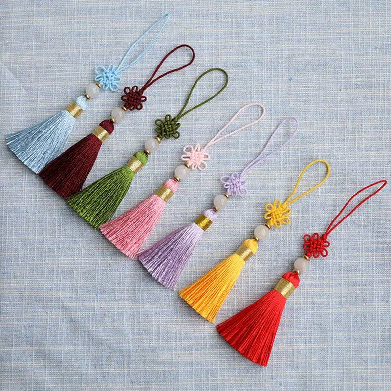 Doreenbeads Hot Sale Polyester Key Tassel Handmade Tassel Fringe With Bead For Cellphone Comb Bookmarks DIY Decoration 5cm,1pc