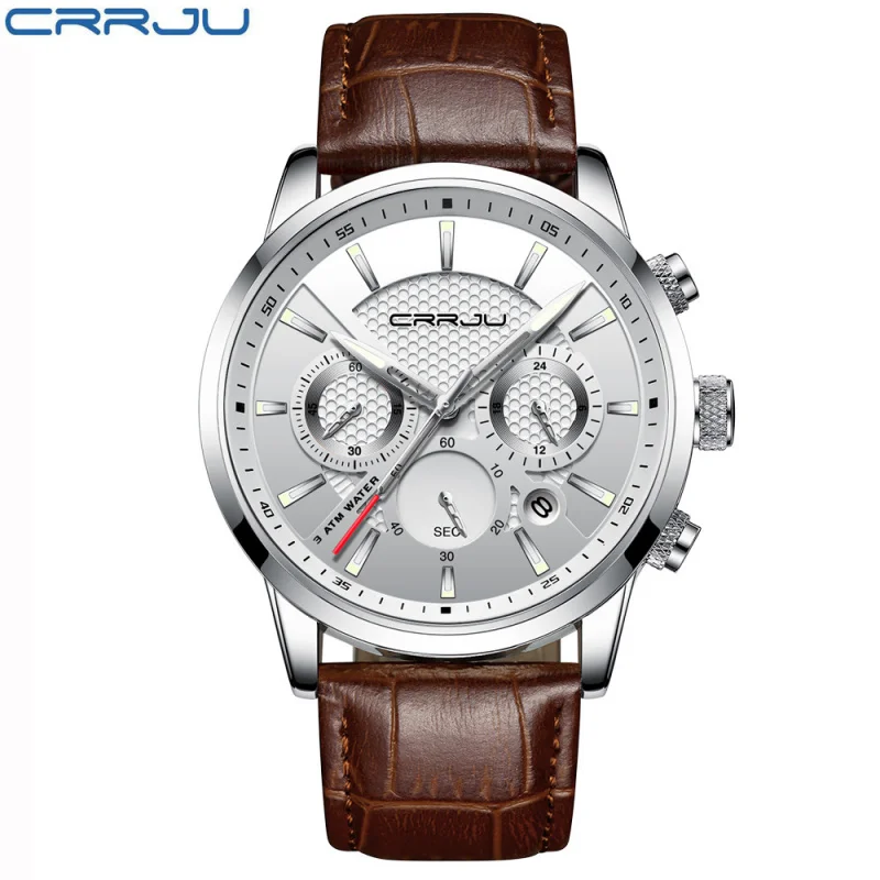 CRRJU/Kajun2212LBelt reloj de negocios para hombre, cronógrafo de seis pines