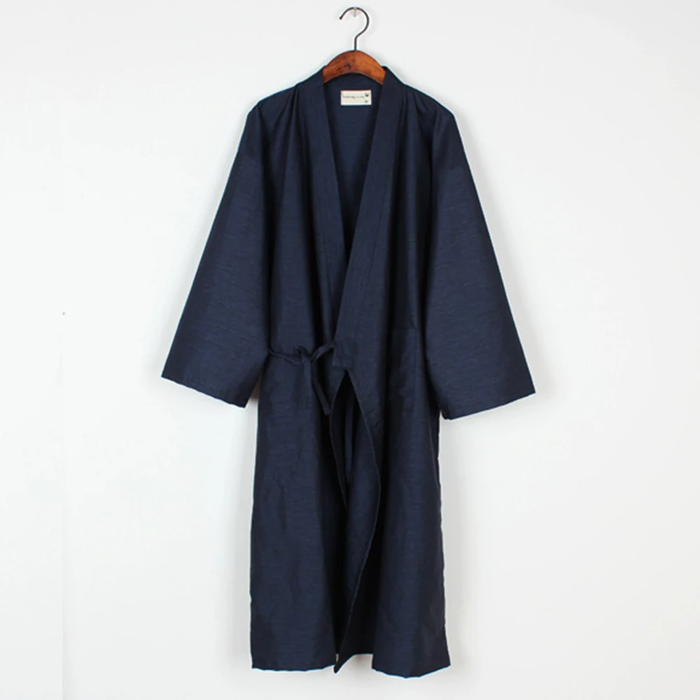 

Solid Men's Japanese Kimono Yukata Robes Casual Long Sleeve Bathrobe Pajamas Cotton Home Robe Loungewear Casual Nightwear