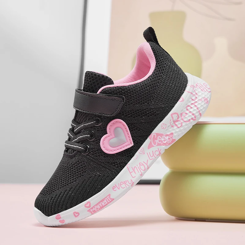 

2026 Spring Girls Pink Sneakers Light Mesh Casual Shoes Kids Breathable Running Shoes Fashion Children Cute Sport Tennis Shoes