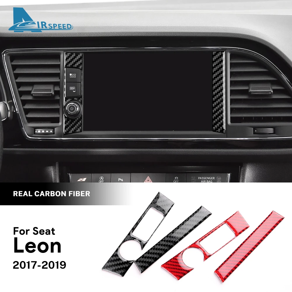 Echter weicher Kohlefaser-Aufkleber für Seat Leon 2017 2018 2019, LHD, RHD, Autoseite der zentralen Steuerung, Rahmenverkleidung, Innenzubehör