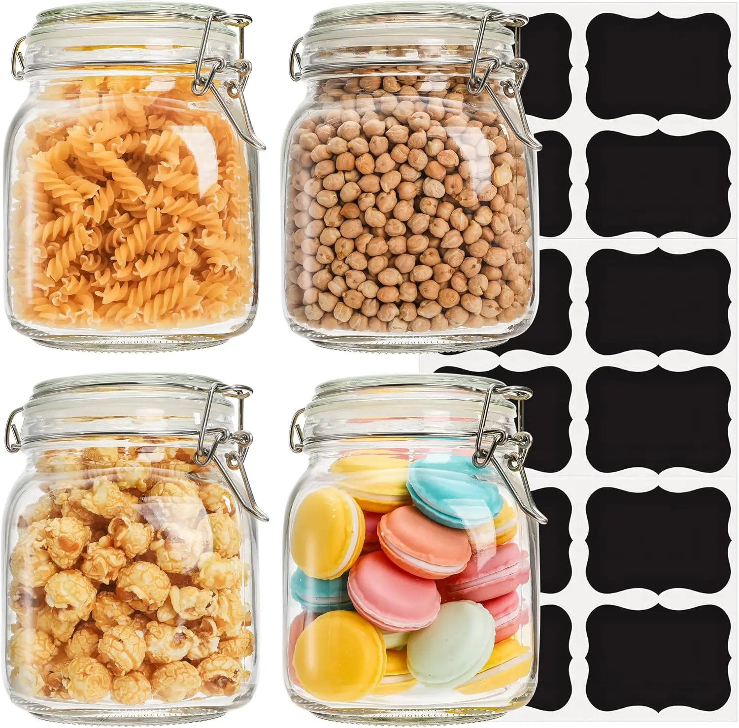 

34 oz / 1000 ml Glass Storage Jars (Set of 4), Airtight Clamp Lid Canisters with Wide Mouth for Pantry Organization, Pickling