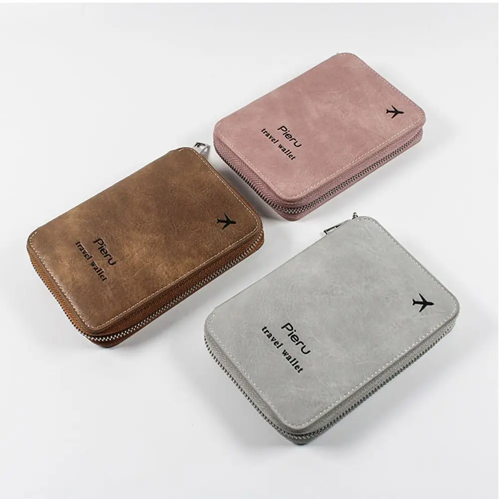 

Multi-functional Zipper Passport Bag PU Leather Waterproof Travel Wallet RFID Anti-theft Simple Credit ID Card Holder