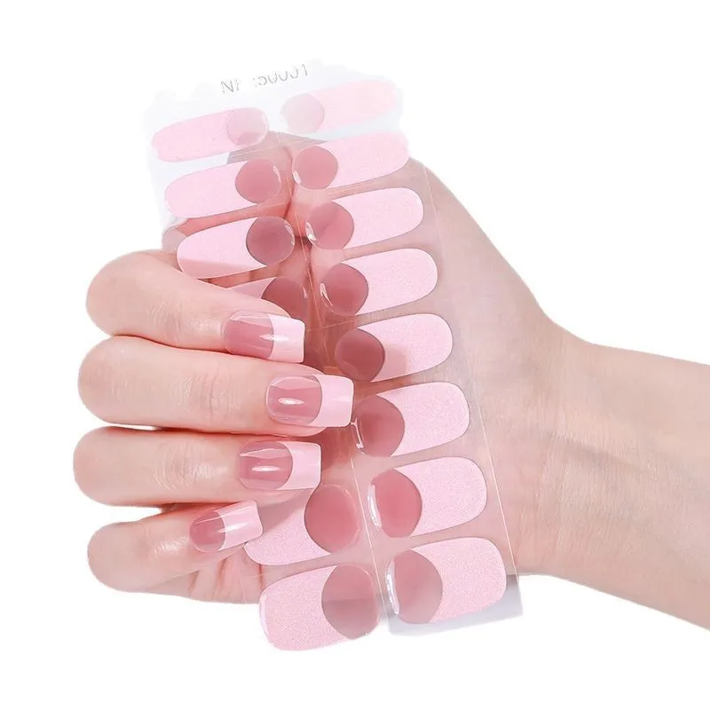 16Tips French Gel Nail Sticker Waterproof French UV Phototherapy Semi Curing Nail Sticker