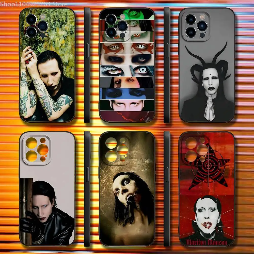

M-Marilyn M-Manson Phone Case For iPhone 17,16,15,14,13,12,11 Pro,Max,Plus,XR,Mini,Air,E Black Full-coverage Soft Case