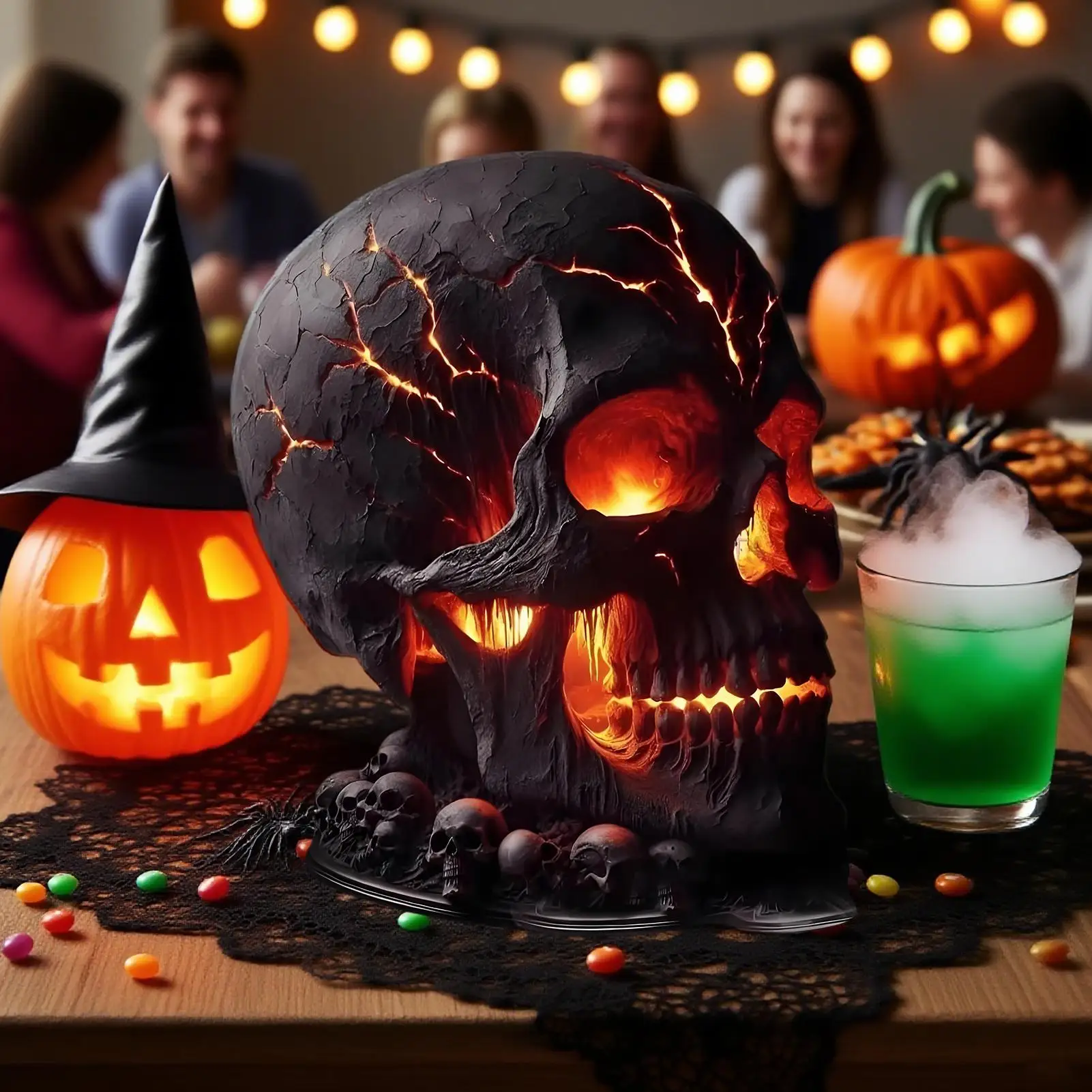 مصباح مكتبي على شكل جمجمة الهالوين مصباح مكتبي على شكل جمجمة مع ضوء LED مخيف لتزيين رف حفلات الهالوين ديكور مخيف