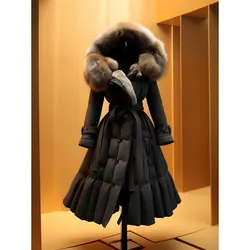 Winter New Femininity Korean Medium Long Cotton-padded Coat Thick Coat Small Man Everything Waist Black Down Cotton-padded Woman