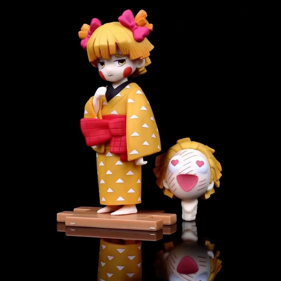 Figuras Demon Slayer Kimetsu no Yaiba Tanjiro Zenitsu Inosuke figura de acción adorno de coche personaje de Anime modelo juguete para regalo