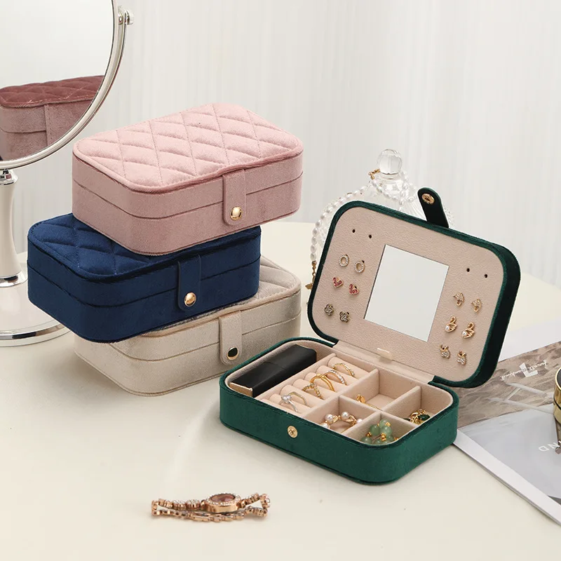 Double-Layer Jewelry Storage Box High Quality Velvet Portable Travel Jewelry Display Holder for Ring Necklace Earrings Organizer