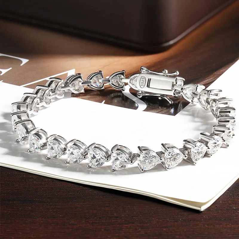 

HORRIPAL D VVS1 3MM Heart Moissanite Tennis Bracelet 925 Sterling Silver GRA Certified Lab Grow Diamond Fine Jewelry for Women