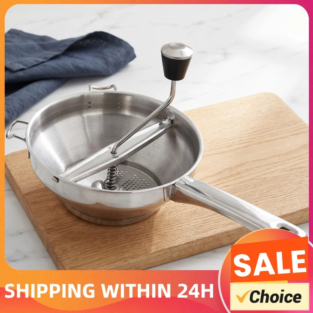 Rotary Hand Press Stainless Steel Manual Food Grinder Potato Masher Loaded Vegetable Puree Maker
