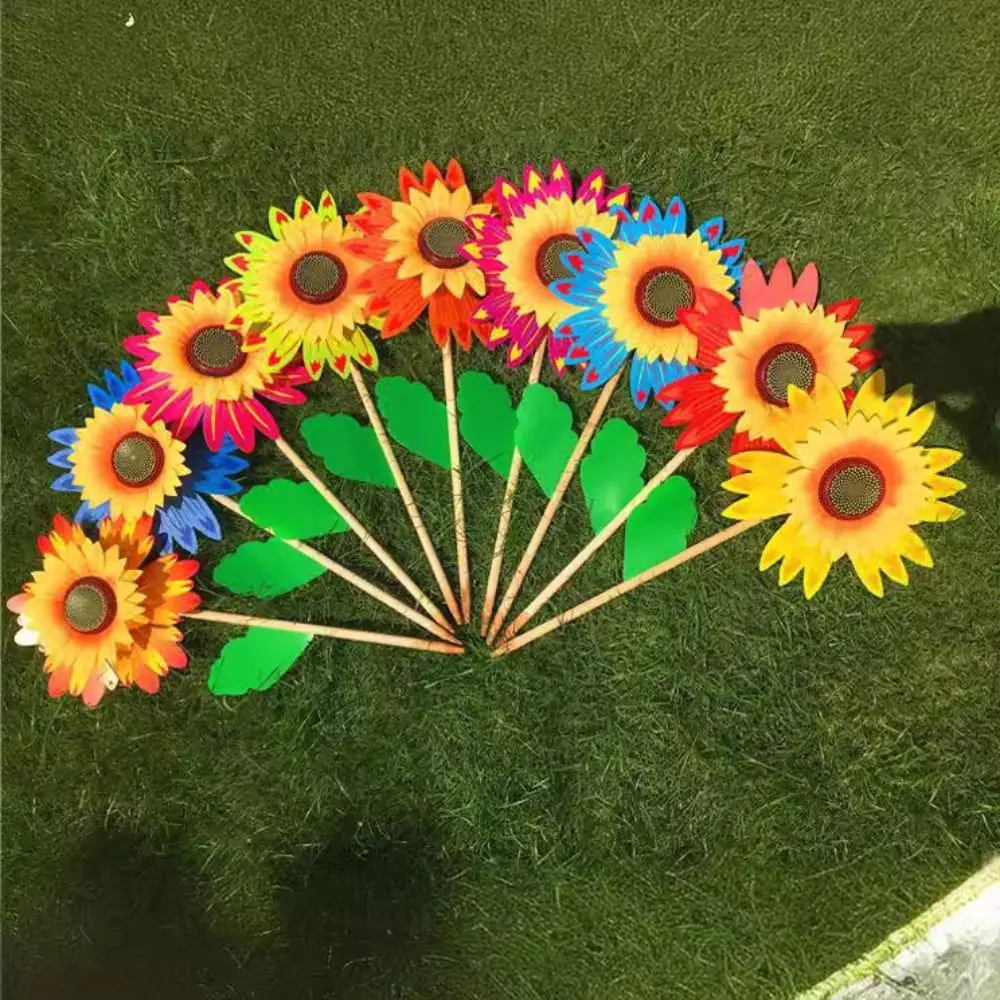 

New Colorful Sunflower Windmill Outdoor Wind Turbine Plug-in Windmill Wooden Pole Lawn Party Decoration Garden Yard Decoration