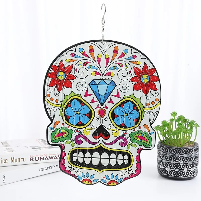 Halloween Skull Wind Chimes Stainless Steel Three-dimensional Wind Rotating Home Decoration Wall Hanging Decoration