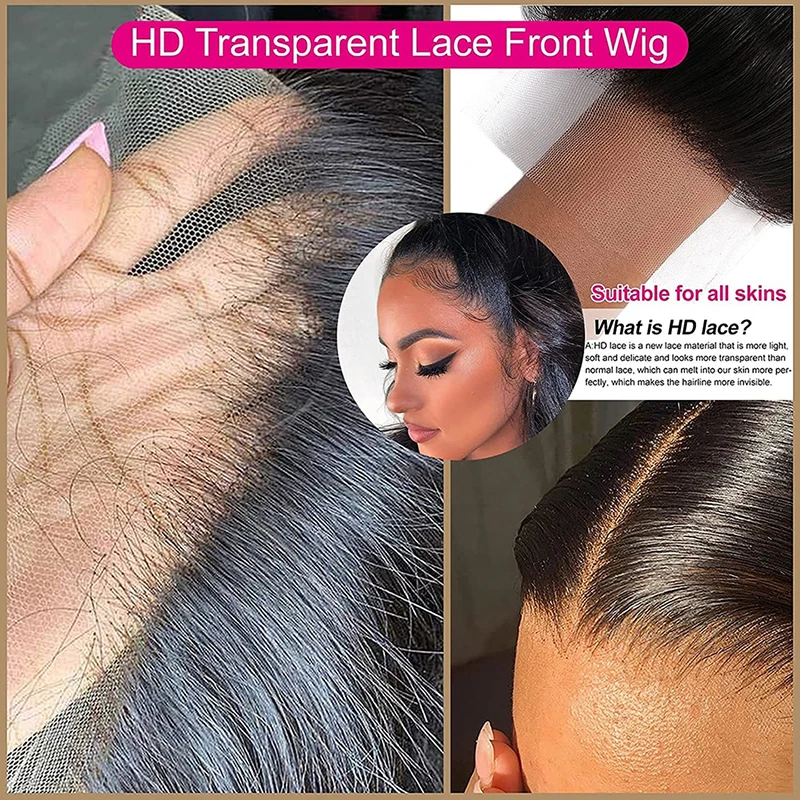 Straight Lace Front Perucas, Cabelo humano, Osso Straight Wig, Raw Glueless, Perucas brasileiras à venda, 36in, 13x4 HD Lace Frontal Wig