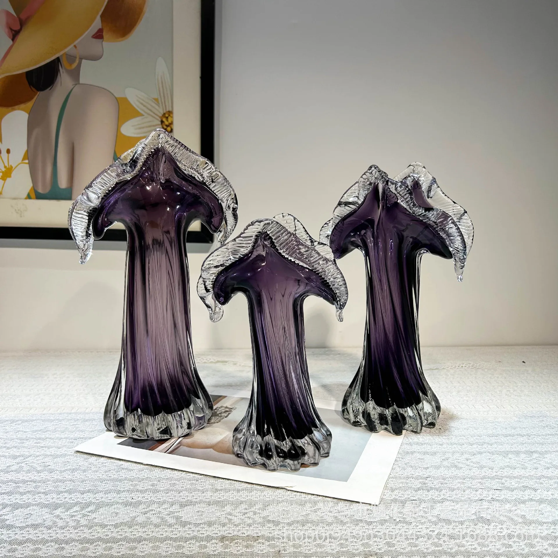 Creative wind purple gradual change light luxury lace vase ornament senior model room soft home jewelry living room flower ware