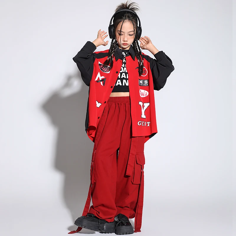 Hip Hop Clothing Girls Boys Motorcycle Black Jacket Street Dance Cagro Pants Children Kids Jazz Costumes Teenage Clothes Sets