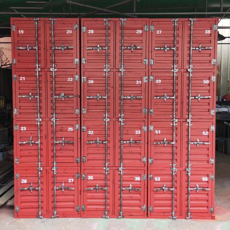 Industrial style old employee storage cabinets, storage wrought iron containers, gym locker room storage American office