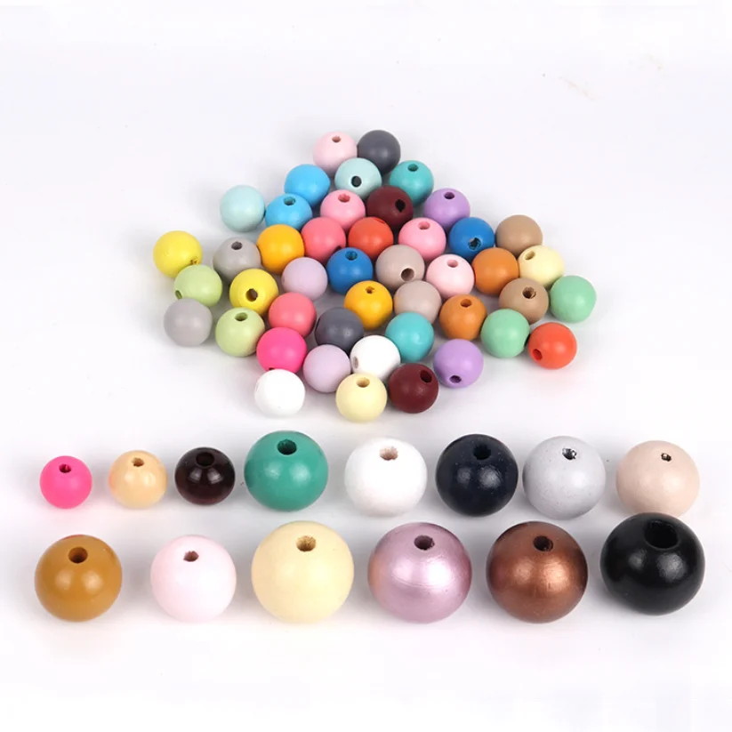 12 14 16 18 20 25 30mm Colorful Eco-Friendly Printing Round Wooden Beads Hemu DIY Crafts Jewelry Custom Kid\'s Toys Accessories