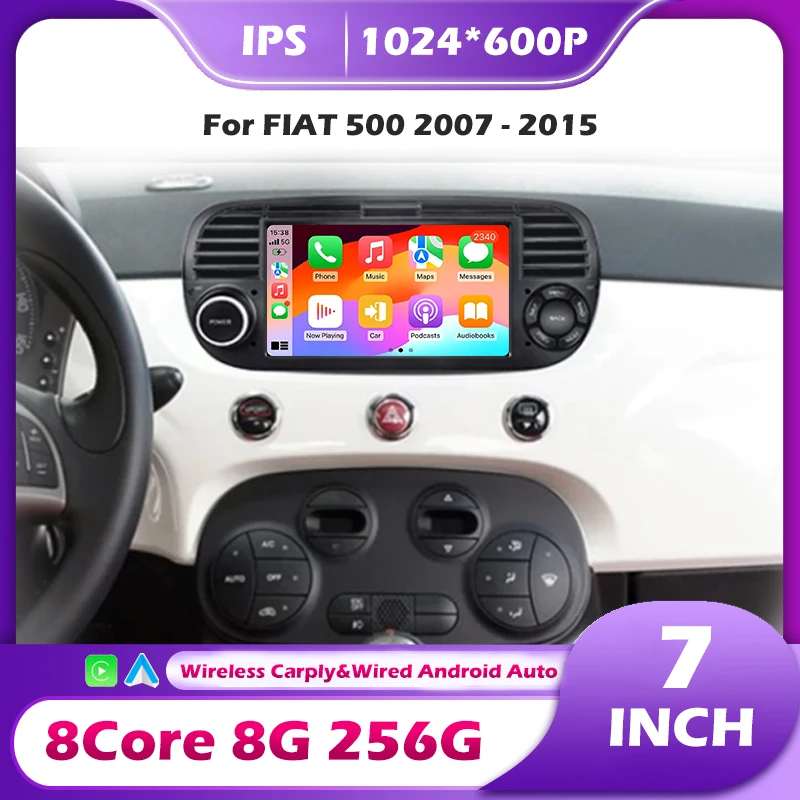 7 ' For FIAT 500 2007-2015 GPS Navigation Android 16 Auto Wireless Carplay Car Multimedia Video Player Stereo Autoradio Tools BT