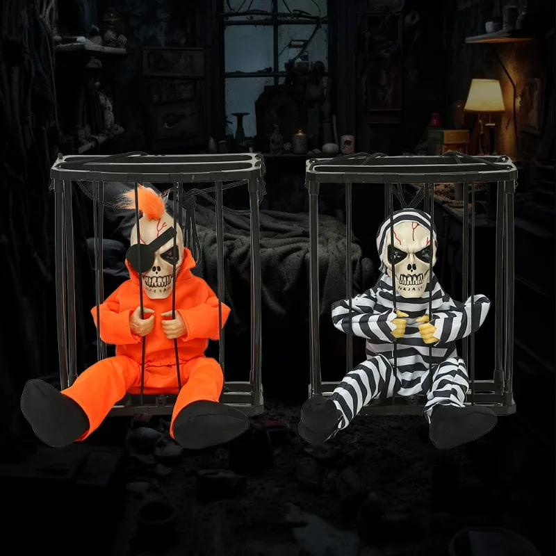Halloween Hanging Ghost Toys Prisoner Cage Ghosts Electric Luminous Sounds Can Hang Holiday Atmosphere Prop Ghosts