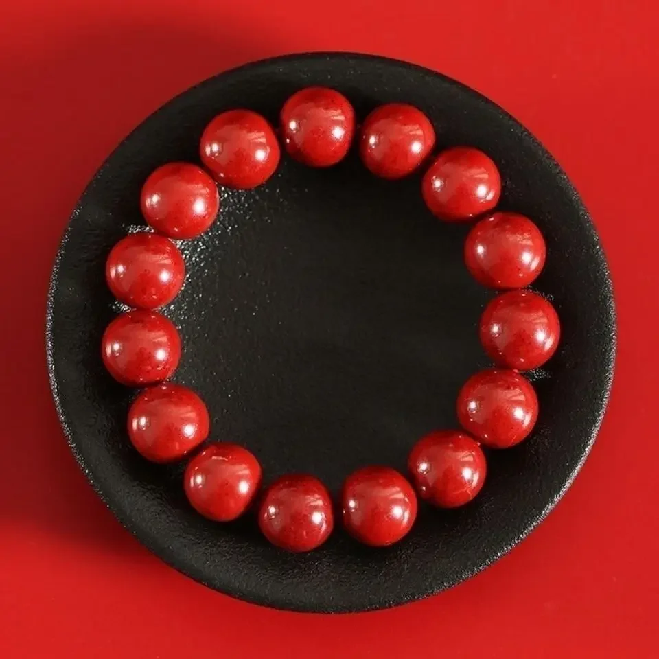 Authentic High-Content Cinnabar Prayer Beads Jewelry Red Sand Bracelet Men's and Women's Bracelets Gift Cinnabar Beads