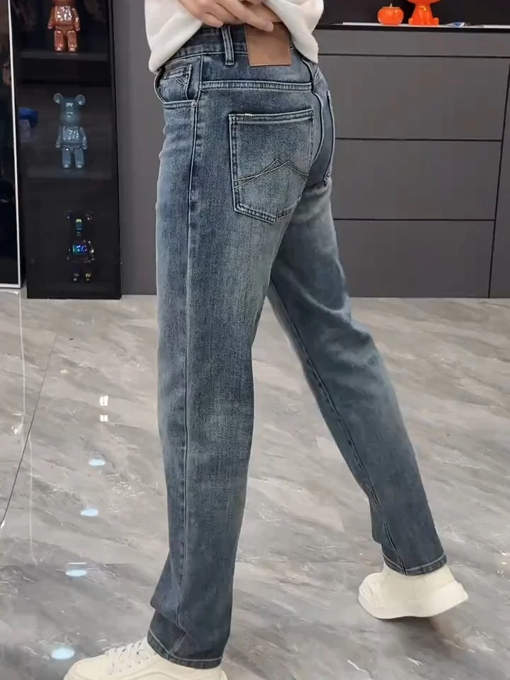 

New Men's Jeans Spring Autumn Faionable Versatile High Quali Cool Busin Casual Straight Leg Fit Stand Waist Waed
