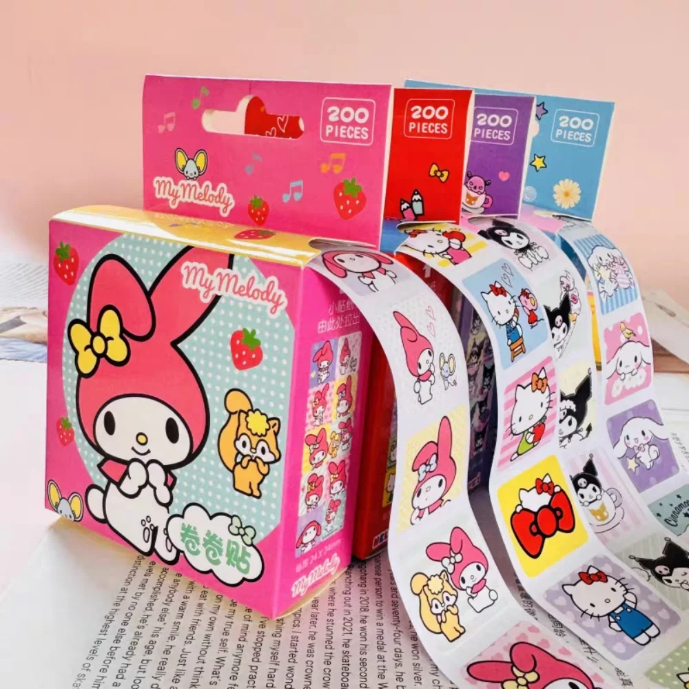 200 Stücke Echte Sanrio Klebeband Aufkleber Geschenkbox Nette Hallo Kitty Melody Kuromi Pochacco Cartoon Diy Handwerk Spielzeug Aufkleber Mädchen Geschenke