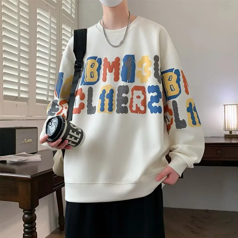 

Толстовка с круглым вырезом для мужчин весной и осенью, новая футболка с длинными рукавами и американской базой в стиле ретро, свободная и модная.