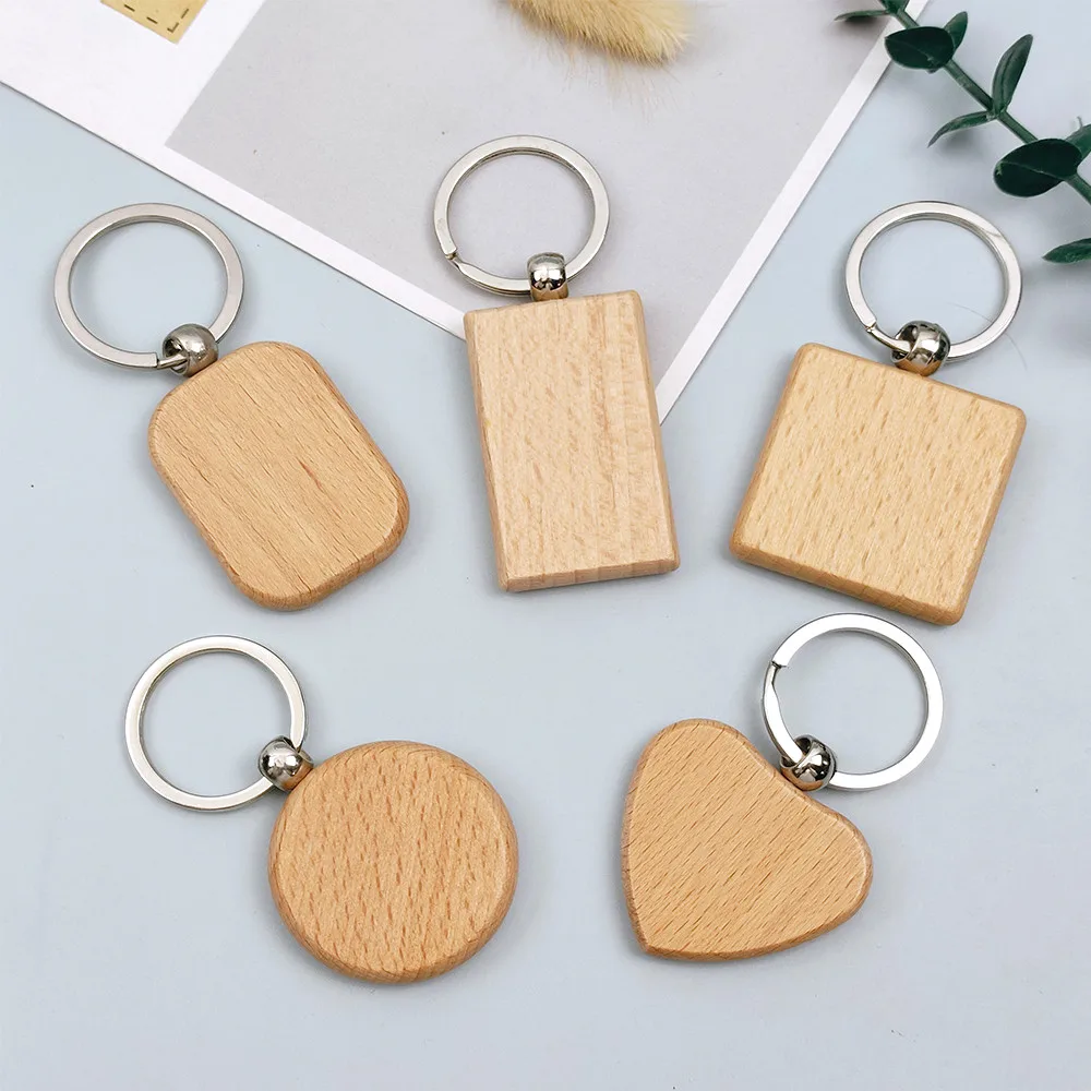 

Blank Geometric Wooden Keychain Heart Shaped Keyring Backpack Pendant Cay Key DIY Accessories